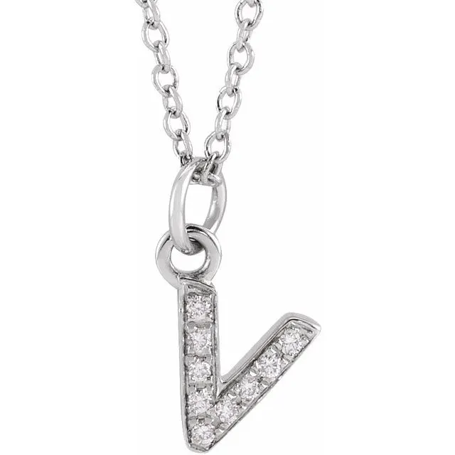 14K White Gold 03 CTW Natural Diamond Petite Initial V 1618 Necklace TreasureFineJewelers Necklaces 14K White Gold 03 CTW Natural Diamond Petite Initial V 1618 Necklace TreasureFineJewelers Necklaces