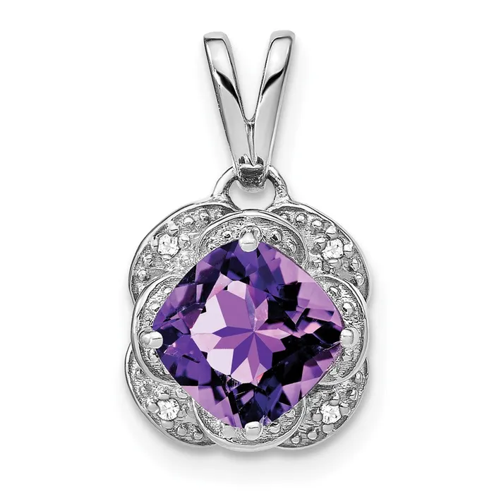 14k White Gold Cushion Amethyst and Diamond Pendant TreasureFineJewelers Necklaces 14k White Gold Cushion Amethyst and Diamond Pendant TreasureFineJewelers Necklaces