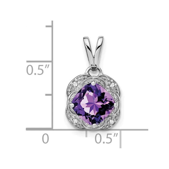 14k White Gold Cushion Amethyst and Diamond Pendant TreasureFineJewelers Necklaces