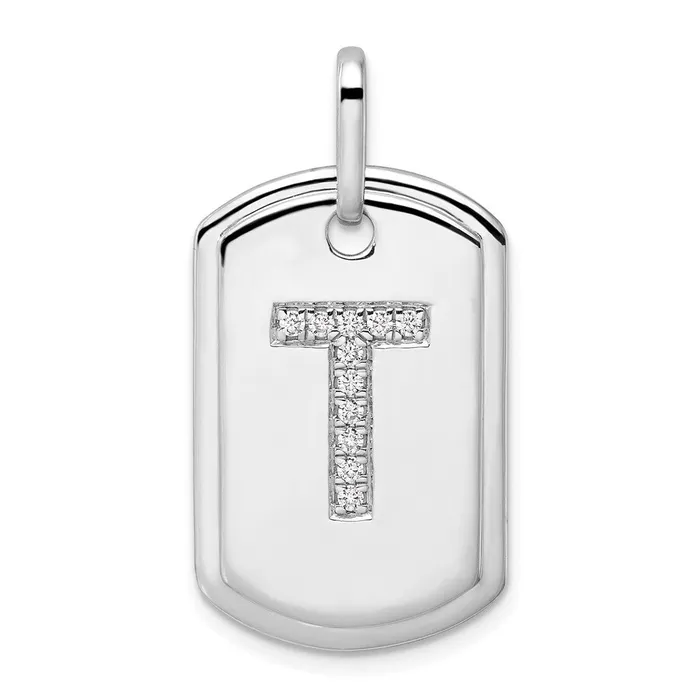 14K White Gold Diamond Initial T Dog Tag Charm TreasureFineJewelers Charm Necklaces 14K White Gold Diamond Initial T Dog Tag Charm TreasureFineJewelers Charm Necklaces