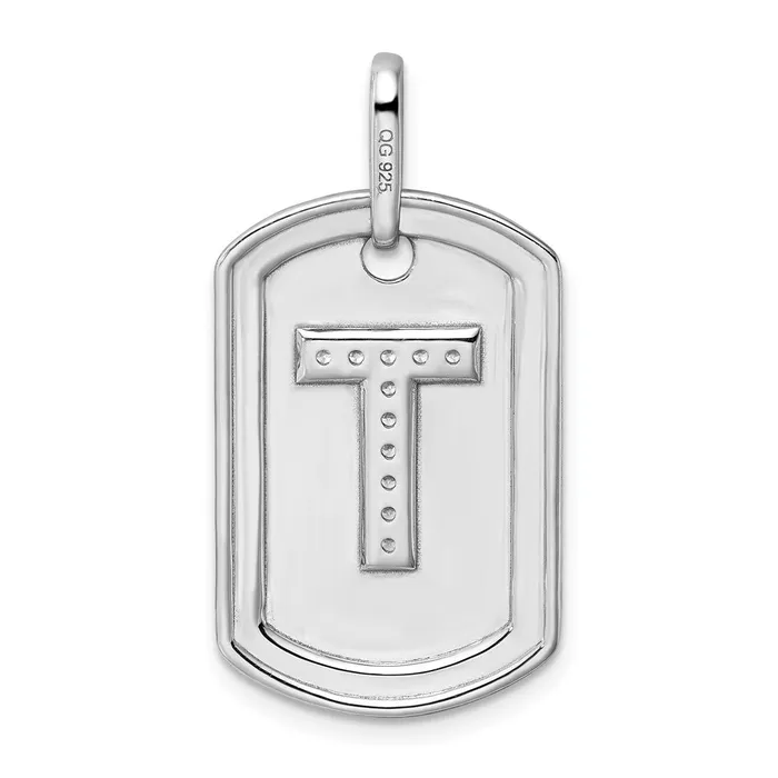 14K White Gold Diamond Initial T Dog Tag Charm TreasureFineJewelers Charm Necklaces