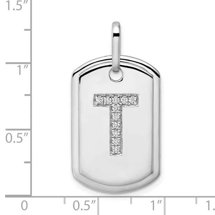 14K White Gold Diamond Initial T Dog Tag Charm TreasureFineJewelers Charm Necklaces