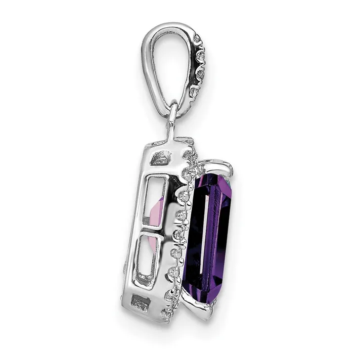 14k White Gold Emeraldcut Amethyst and Diamond Halo Pendant TreasureFineJewelers Necklaces