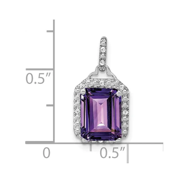 14k White Gold Emeraldcut Amethyst and Diamond Halo Pendant TreasureFineJewelers Necklaces