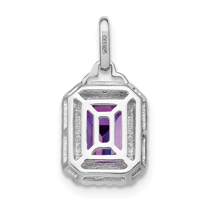 14k White Gold Emeraldcut Amethyst and Diamond Halo Pendant TreasureFineJewelers Necklaces