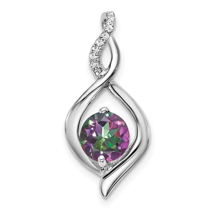 14k White Gold Mystic Fire Topaz and Diamond Pendant TreasureFineJewelers Necklaces 14k White Gold Mystic Fire Topaz and Diamond Pendant TreasureFineJewelers Necklaces