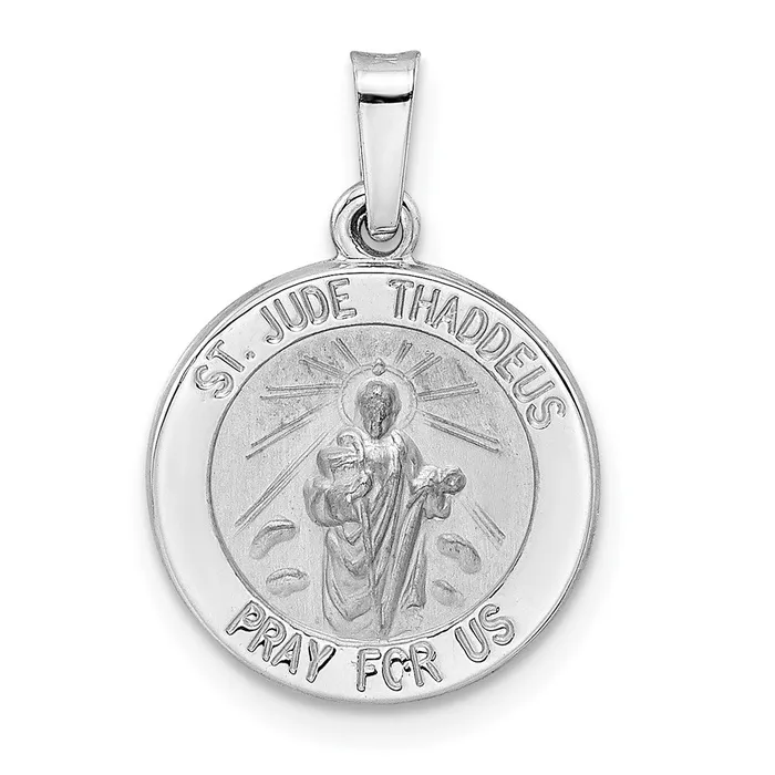 14k White Gold Polished and Satin Hollow St Jude Thaddeus Medal Pendant TreasureFineJewelers Necklaces 14k White Gold Polished and Satin Hollow St Jude Thaddeus Medal Pendant TreasureFineJewelers Necklaces