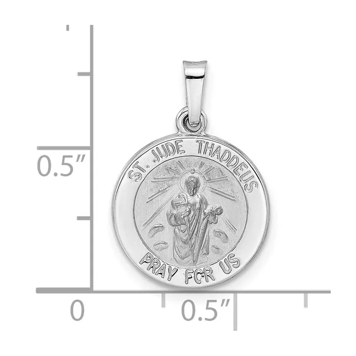 14k White Gold Polished and Satin Hollow St Jude Thaddeus Medal Pendant TreasureFineJewelers Necklaces