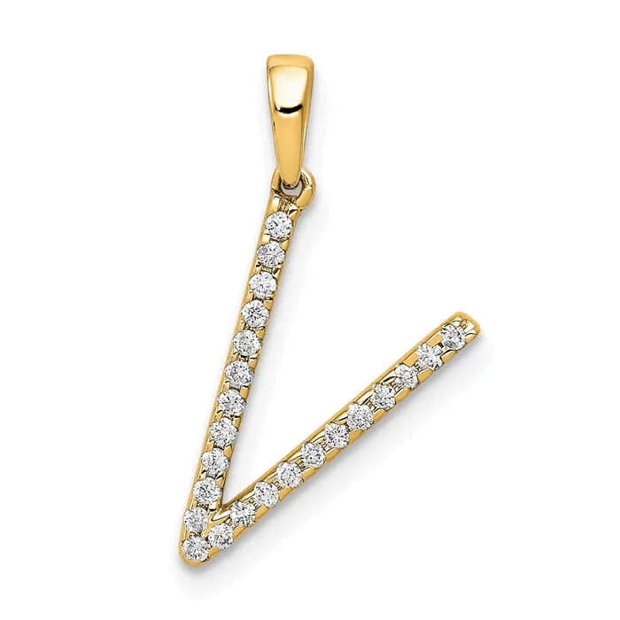 14k Yellow Gold Diamond Letter V Initial Pendant TreasureFineJewelers Necklaces