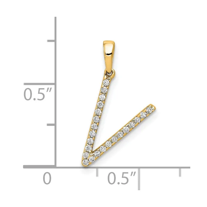 14k Yellow Gold Diamond Letter V Initial Pendant TreasureFineJewelers Necklaces