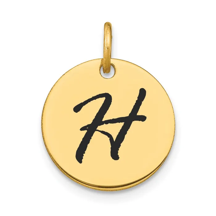 14k Yellow Gold Polished Black Enamel Letter H Initial Disk Charm TreasureFineJewelers Charm Necklaces 14k Yellow Gold Polished Black Enamel Letter H Initial Disk Charm TreasureFineJewelers Charm Necklaces