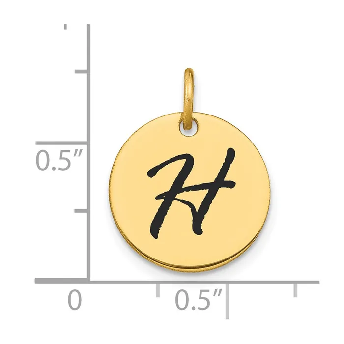 14k Yellow Gold Polished Black Enamel Letter H Initial Disk Charm TreasureFineJewelers Charm Necklaces