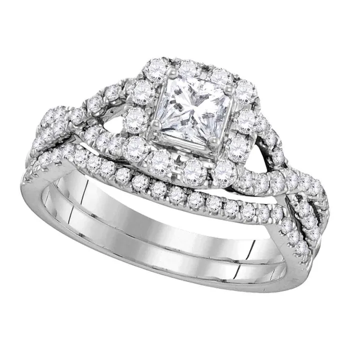 14kt white gold womens princess diamond twist bridal wedding engagement ring band set 100 cttw106343 North Arrow Shop Rings 14kt white gold womens princess diamond twist bridal wedding engagement ring band set 100 cttw106343 North Arrow Shop Rings
