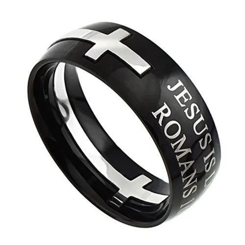 Black Cross Ring Romans 109 JESUS IS LORD Bible Verse Stainless Steel North Arrow Shop Rings Black Cross Ring Romans 109 JESUS IS LORD Bible Verse Stainless Steel North Arrow Shop Rings