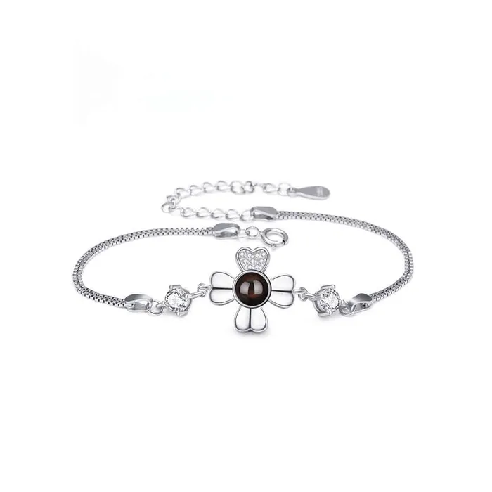 Bracelets Trendolla Jewelry 925 Sterling Silver Lucky Four Leaf Clover with Diamonds Felicity Bracelet with Picture Inside Bracelets Trendolla Jewelry 925 Sterling Silver Lucky Four Leaf Clover with Diamonds Felicity Bracelet with Picture Inside