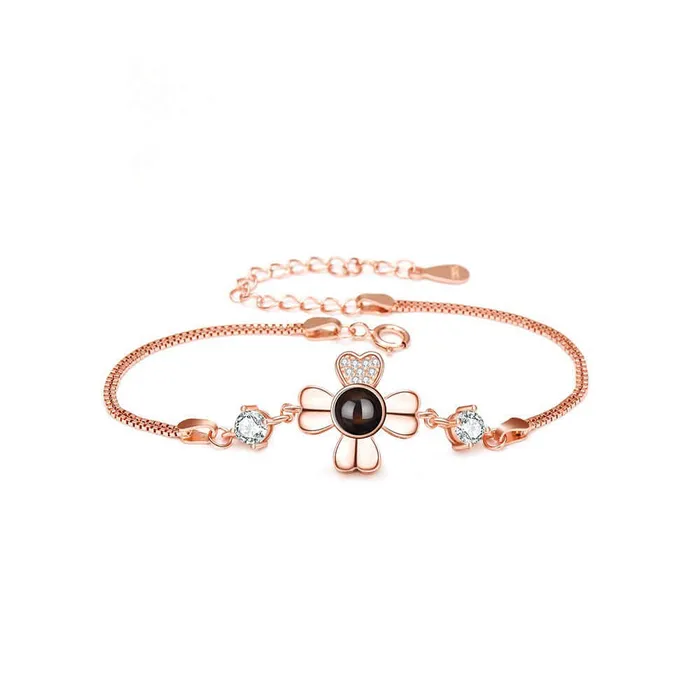 Bracelets Trendolla Jewelry 925 Sterling Silver Lucky Four Leaf Clover with Diamonds Felicity Bracelet with Picture Inside