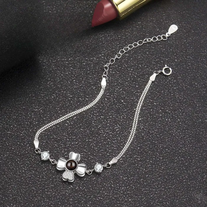 Bracelets Trendolla Jewelry 925 Sterling Silver Lucky Four Leaf Clover with Diamonds Felicity Bracelet with Picture Inside