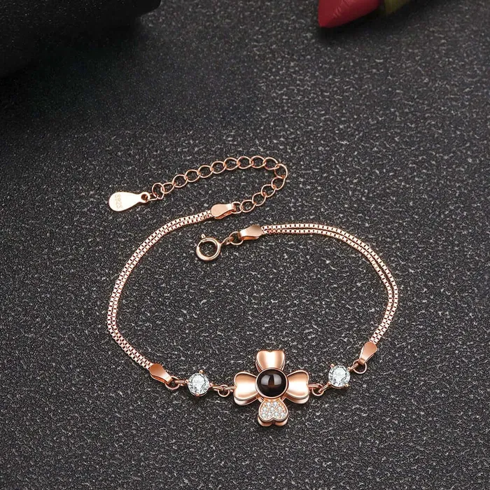Bracelets Trendolla Jewelry 925 Sterling Silver Lucky Four Leaf Clover with Diamonds Felicity Bracelet with Picture Inside