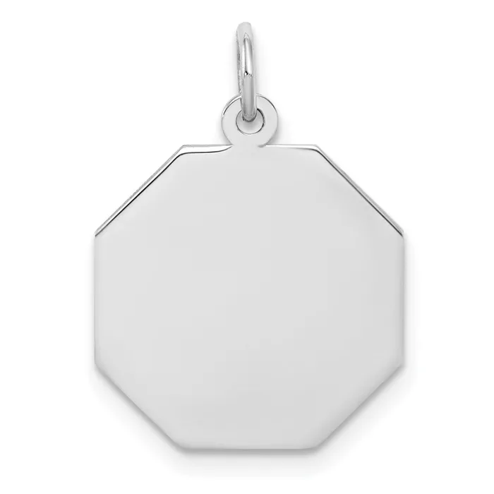 Charm Necklaces SS Rhplt Engraveable Octagon Polished FrontSatin Back Disc Charm TreasureFineJewelers Charm Necklaces SS Rhplt Engraveable Octagon Polished FrontSatin Back Disc Charm TreasureFineJewelers