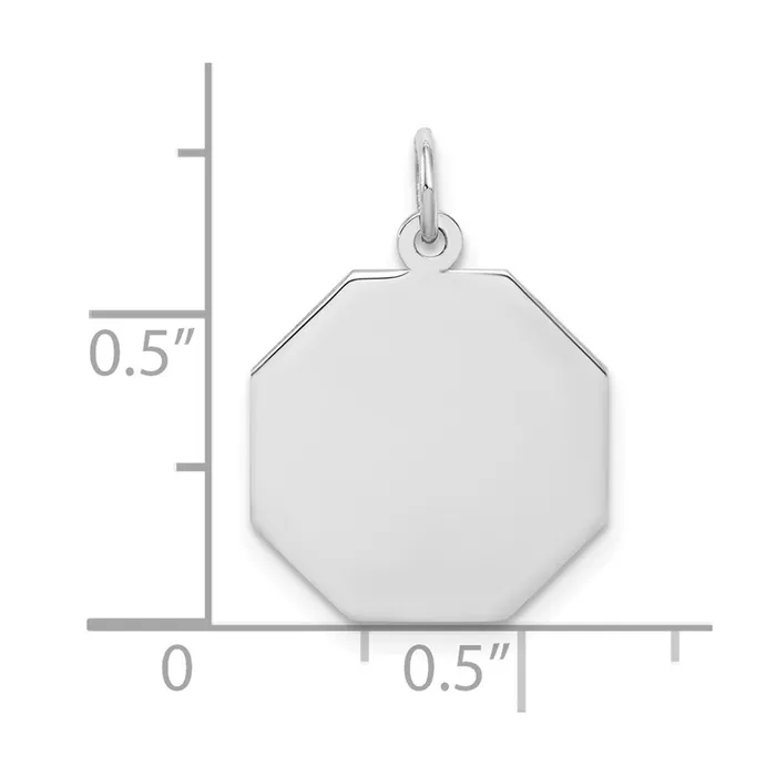 Charm Necklaces SS Rhplt Engraveable Octagon Polished FrontSatin Back Disc Charm TreasureFineJewelers