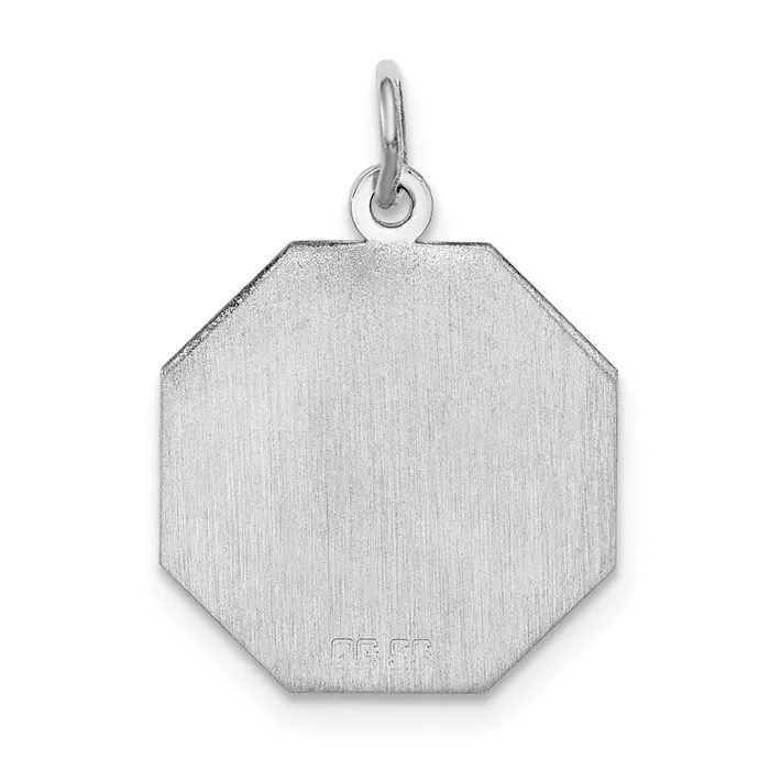 Charm Necklaces SS Rhplt Engraveable Octagon Polished FrontSatin Back Disc Charm TreasureFineJewelers
