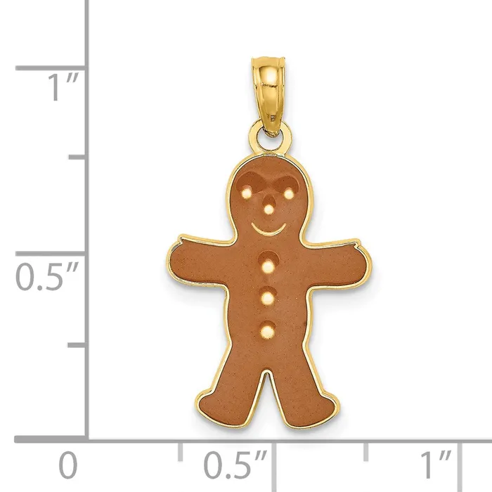 Charm Necklaces TreasureFineJewelers 14K 3D Enameled Gingerbread Man Charm