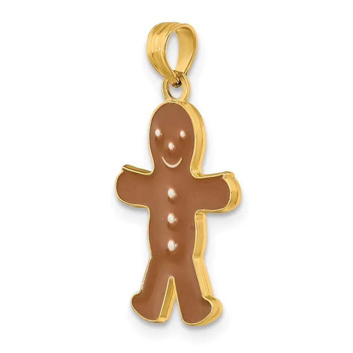 Charm Necklaces TreasureFineJewelers 14K 3D Enameled Gingerbread Man Charm