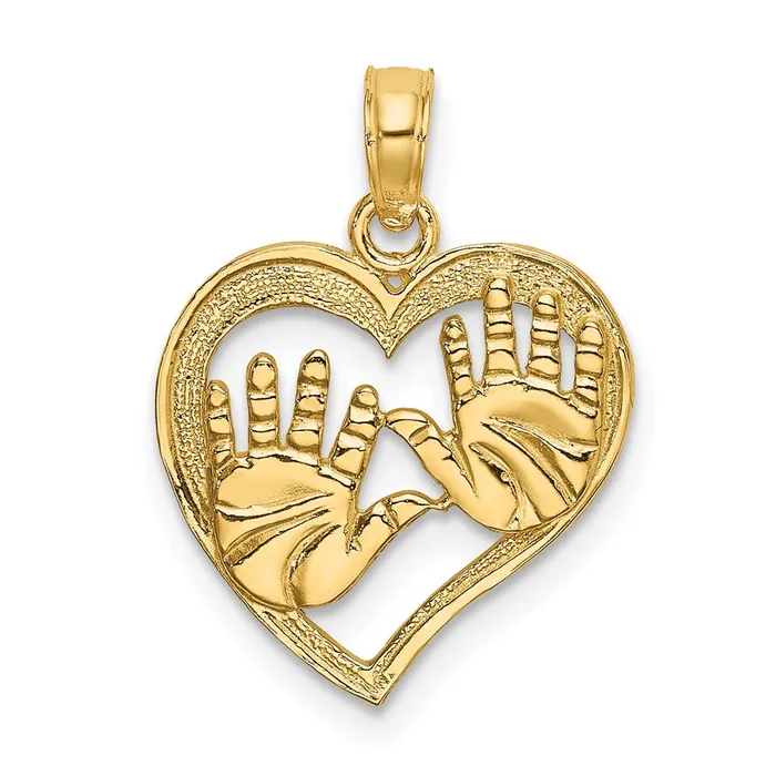 Charm Necklaces TreasureFineJewelers 14K CutOut Double Hand Prints In Heart Charm Charm Necklaces TreasureFineJewelers 14K CutOut Double Hand Prints In Heart Charm
