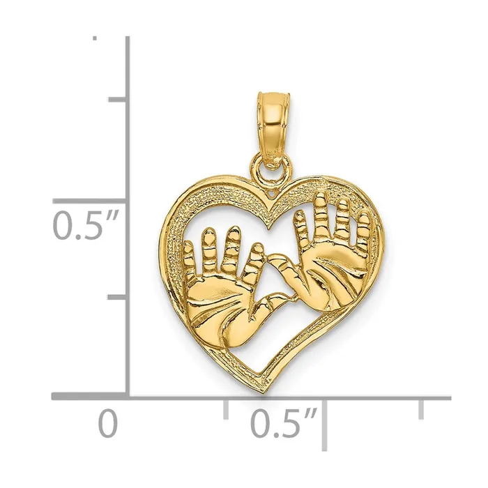 Charm Necklaces TreasureFineJewelers 14K CutOut Double Hand Prints In Heart Charm