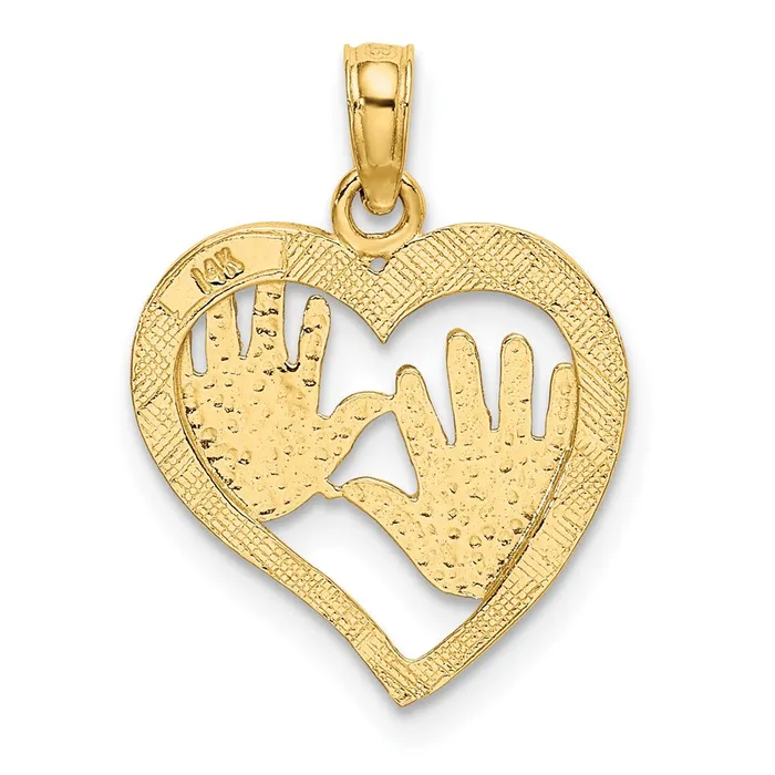 Charm Necklaces TreasureFineJewelers 14K CutOut Double Hand Prints In Heart Charm