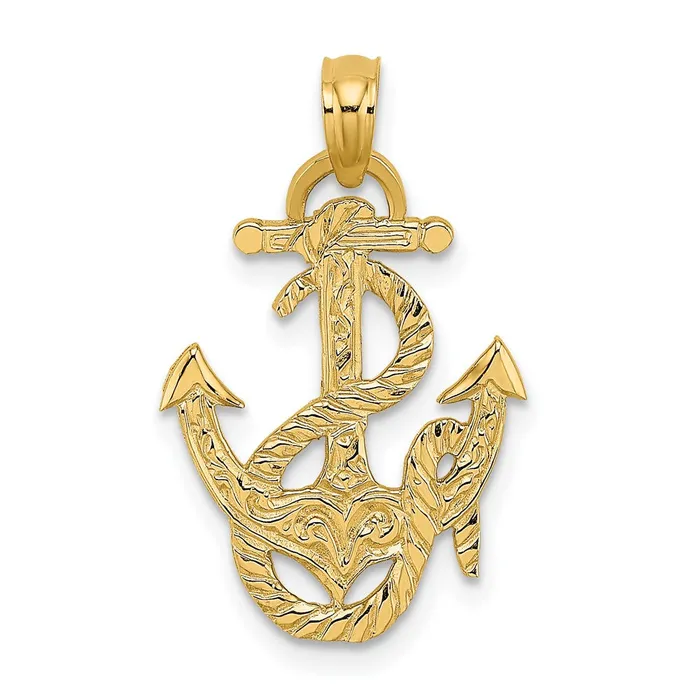 Charm Necklaces TreasureFineJewelers 14K Polished Anchor and Rope Charm