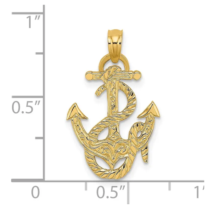 Charm Necklaces TreasureFineJewelers 14K Polished Anchor and Rope Charm