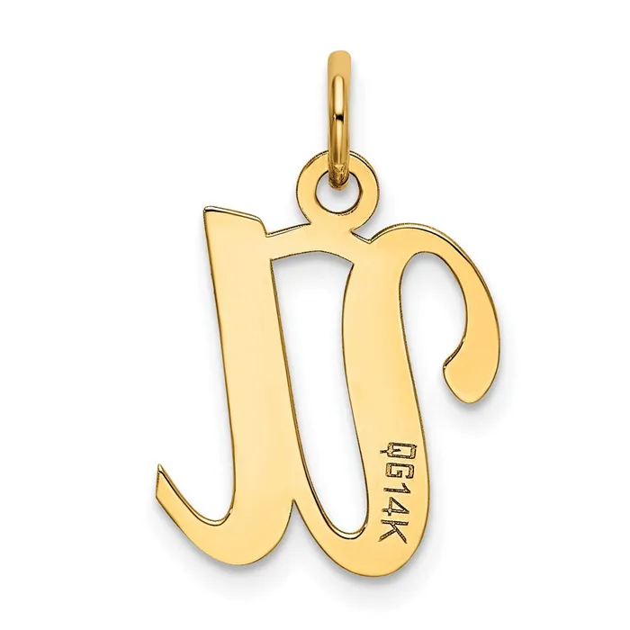 Charm Necklaces TreasureFineJewelers 14k Yellow Gold Script Letter U Initial Charm