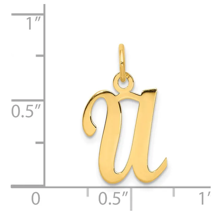 Charm Necklaces TreasureFineJewelers 14k Yellow Gold Script Letter U Initial Charm