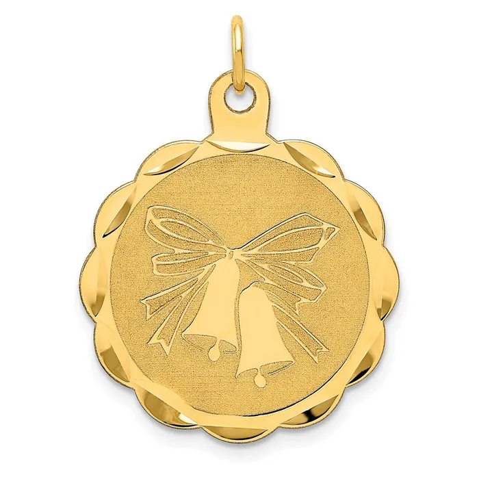 Charm Necklaces TreasureFineJewelers 14k Yellow Gold Wedding Bells Engraveable Disc Charm