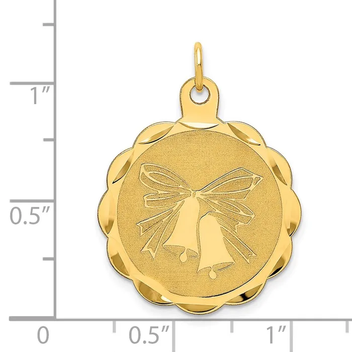 Charm Necklaces TreasureFineJewelers 14k Yellow Gold Wedding Bells Engraveable Disc Charm