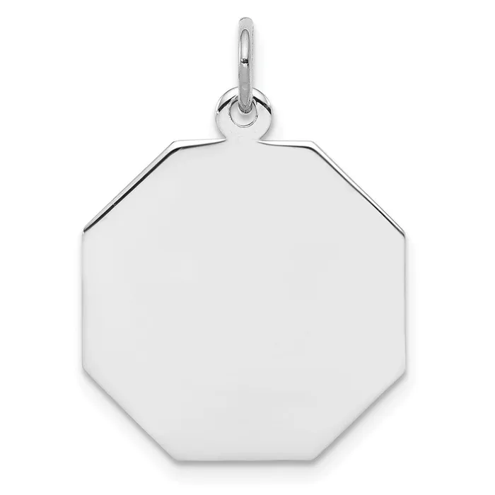 Charm Necklaces TreasureFineJewelers SS Rhplt Engraveable Octagon Polished FrontSatin Back Disc Charm Charm Necklaces TreasureFineJewelers SS Rhplt Engraveable Octagon Polished FrontSatin Back Disc Charm