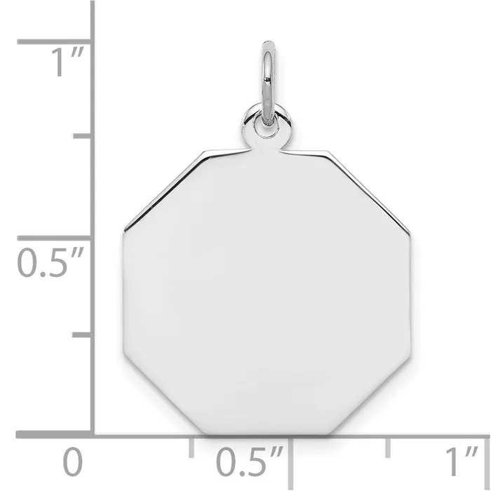 Charm Necklaces TreasureFineJewelers SS Rhplt Engraveable Octagon Polished FrontSatin Back Disc Charm