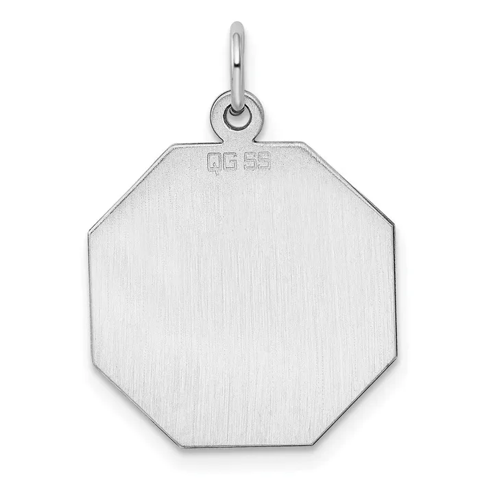 Charm Necklaces TreasureFineJewelers SS Rhplt Engraveable Octagon Polished FrontSatin Back Disc Charm