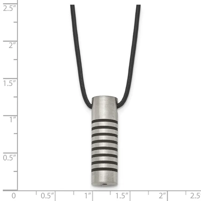 Chisel Stainless Steel Brushed and Polished with Black Rubber Cylinder on a 18 inch Leather Cord Necklace TreasureFineJewelers Necklaces