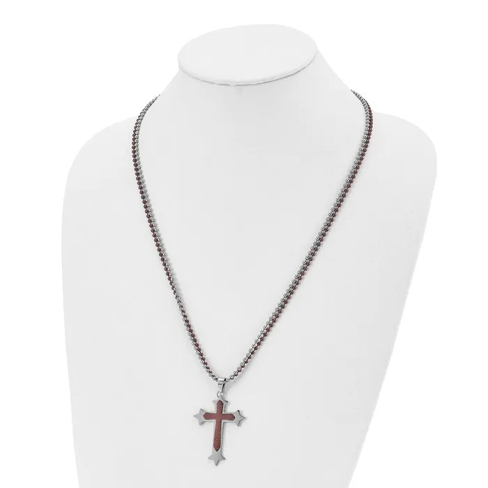 Chisel Stainless Steel Polished Brown IPplated Cross Pendant on 24 inch Double Ball Chain Necklace TreasureFineJewelers Necklaces