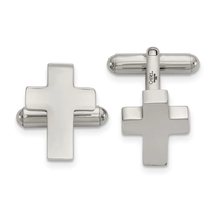 Chisel Stainless Steel Polished Cross Cufflinks TreasureFineJewelers Bracelets Chisel Stainless Steel Polished Cross Cufflinks TreasureFineJewelers Bracelets
