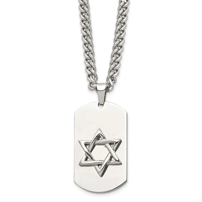 Chisel Stainless Steel Polished Star of David Dog Tag on a 24 inch Curb Chain Necklace TreasureFineJewelers Necklaces Chisel Stainless Steel Polished Star of David Dog Tag on a 24 inch Curb Chain Necklace TreasureFineJewelers Necklaces