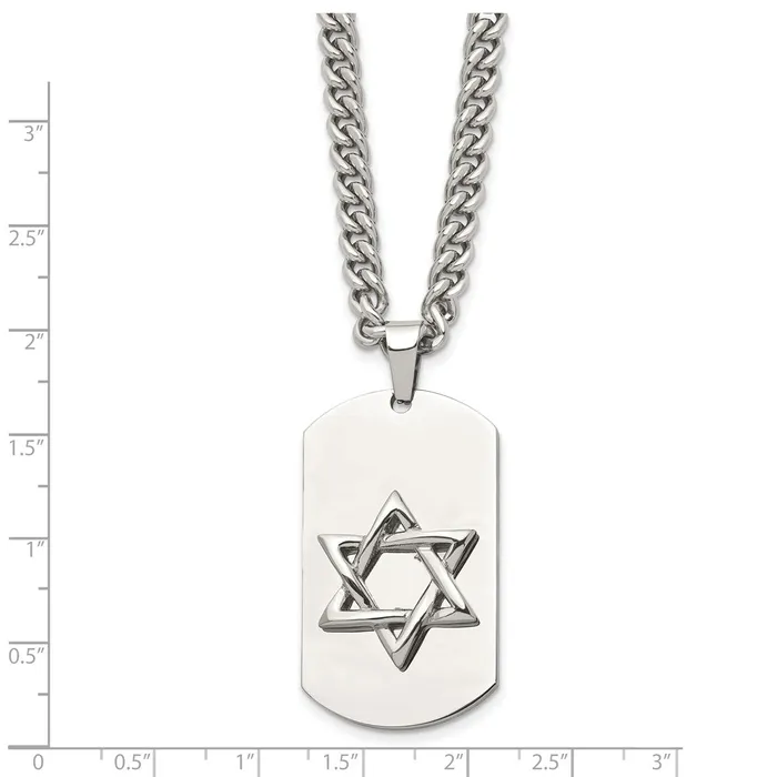 Chisel Stainless Steel Polished Star of David Dog Tag on a 24 inch Curb Chain Necklace TreasureFineJewelers Necklaces