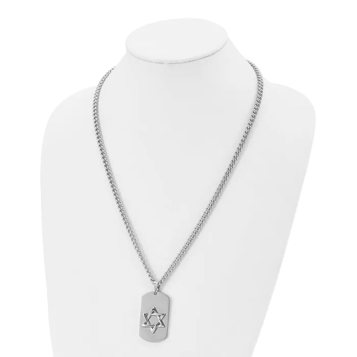 Chisel Stainless Steel Polished Star of David Dog Tag on a 24 inch Curb Chain Necklace TreasureFineJewelers Necklaces