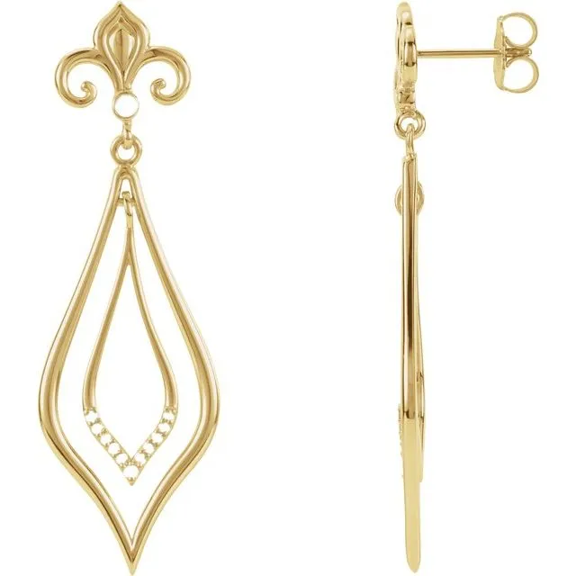 Earrings 14K Yellow Gold 110 CTW Natural Diamond Fleurdelis Earrings TreasureFineJewelers Earrings 14K Yellow Gold 110 CTW Natural Diamond Fleurdelis Earrings TreasureFineJewelers