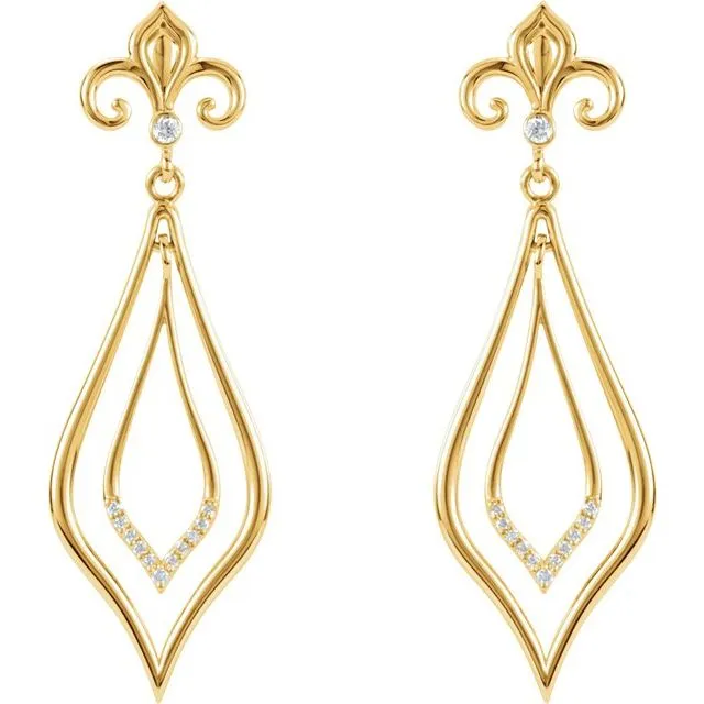 Earrings 14K Yellow Gold 110 CTW Natural Diamond Fleurdelis Earrings TreasureFineJewelers