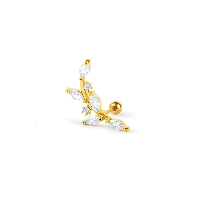 Earrings Curved Floral Crawler Piercing Barbell Earrings Ball Back Earrings Sleeper Earrings Trendolla Jewelry