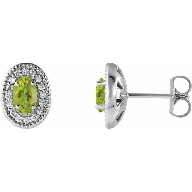 Earrings Sterling Silver Peridot 18 CTW Diamond HaloStyle Earrings TreasureFineJewelers Earrings Sterling Silver Peridot 18 CTW Diamond HaloStyle Earrings TreasureFineJewelers