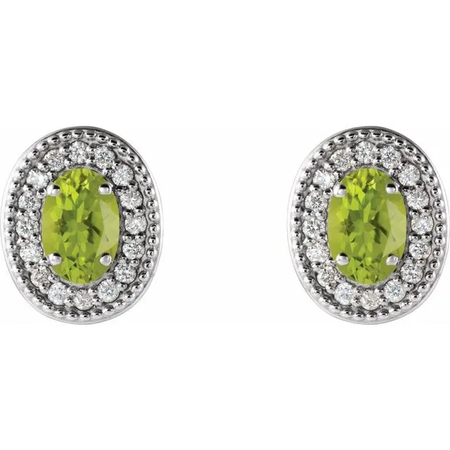 Earrings Sterling Silver Peridot 18 CTW Diamond HaloStyle Earrings TreasureFineJewelers